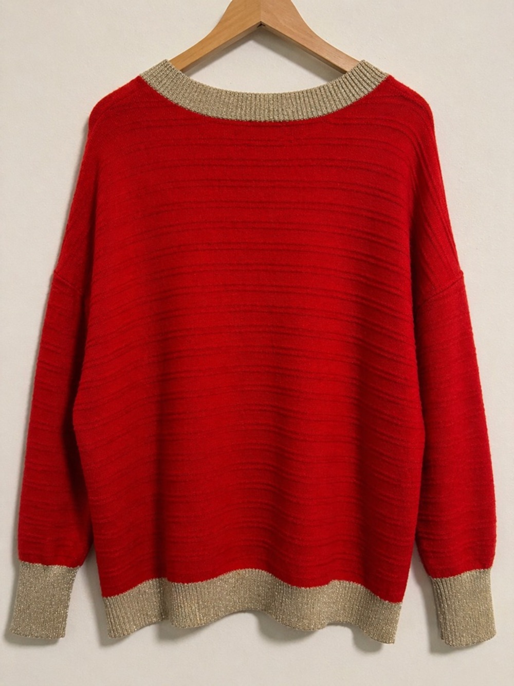 Vince Camuto Red Sweater Gold Trim Oversized Knit Size L